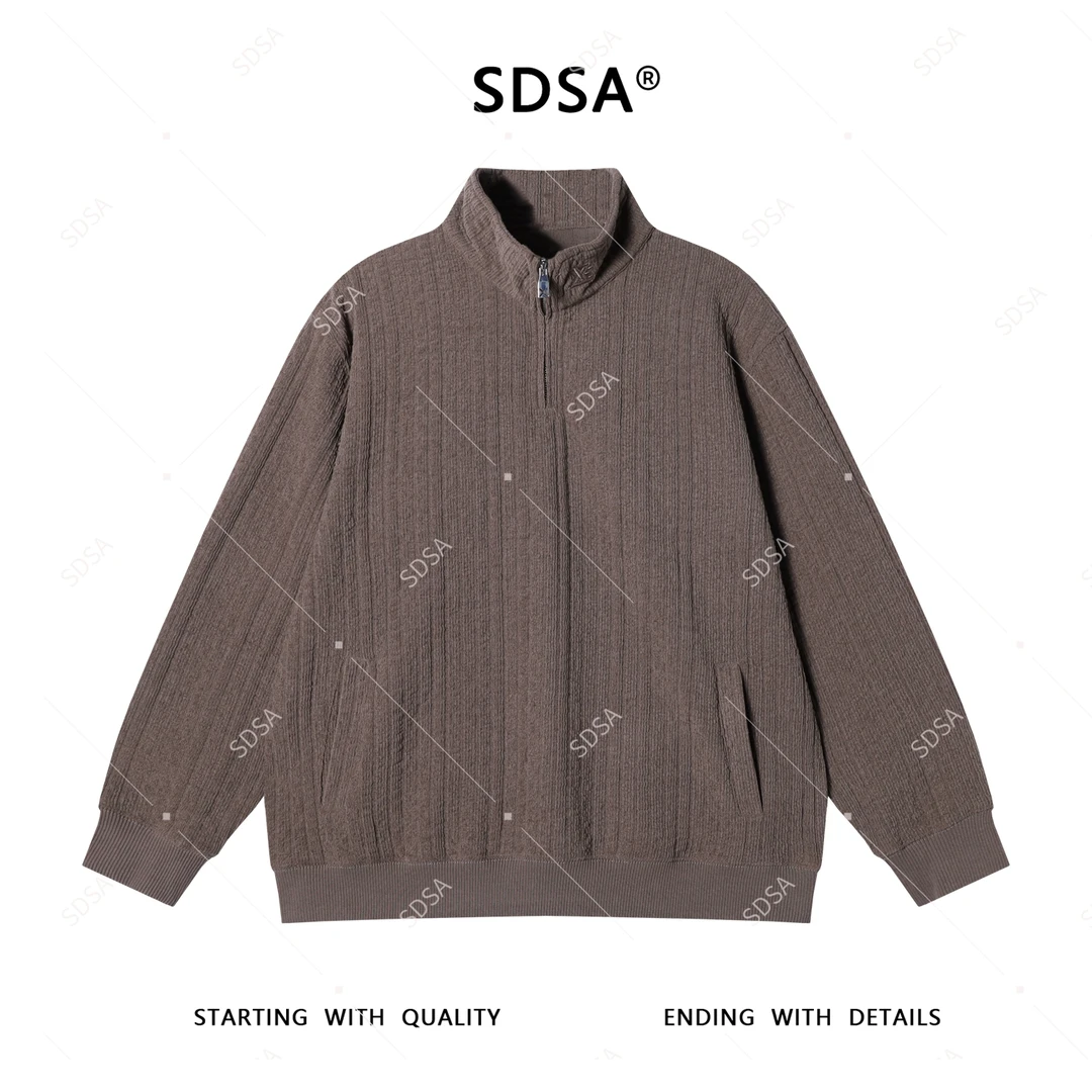 SDSA男士2025新款轻奢痞帅男装半拉链立领卫衣领口刺绣设计时尚