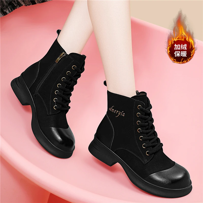 爆款真皮马丁靴女2024秋冬头层牛皮短靴英伦风复古软底女靴子显瘦