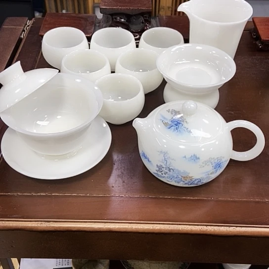 蓝壶配纯白元宝盖碗套组