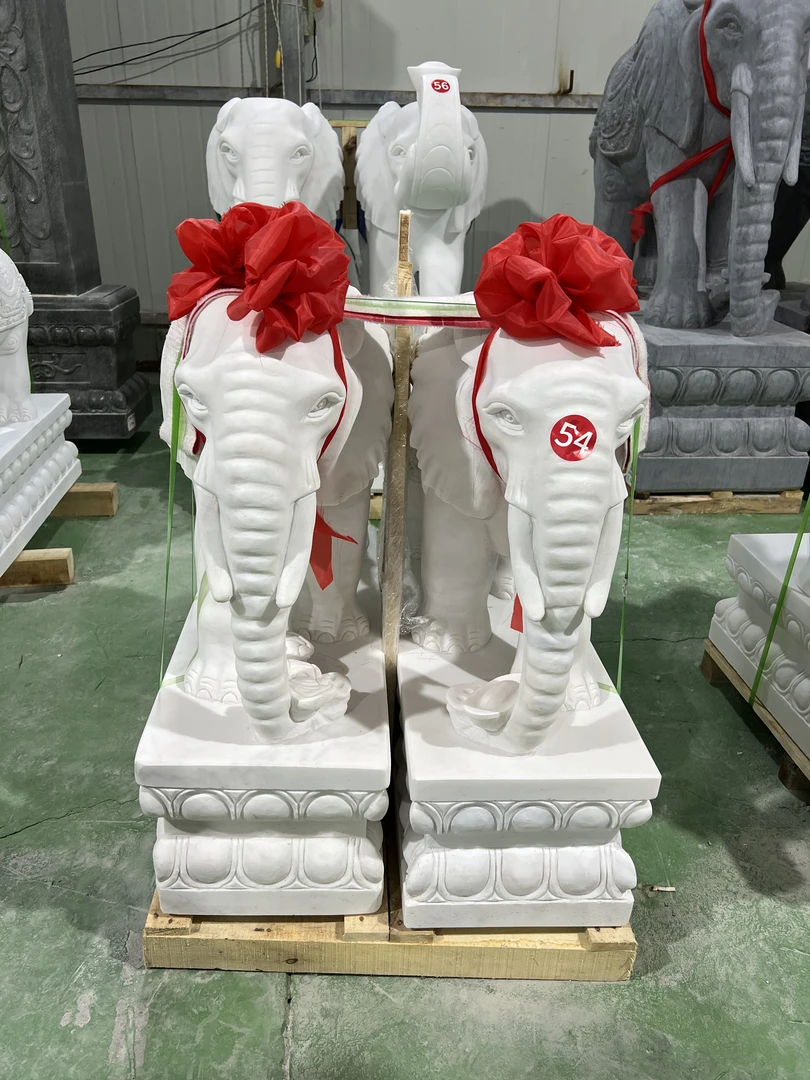 汉白玉大象庭院门口装饰招财吉祥雕塑摆件青石麻石大象吸水象