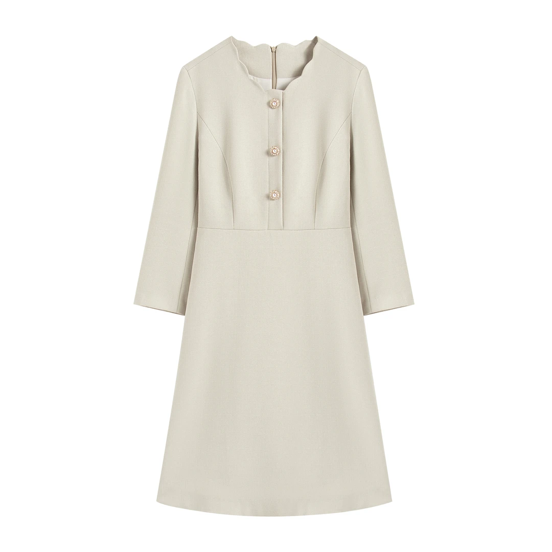 【南油虹姐】秋季新款重工设计感花朵领时尚气质名修身显瘦连衣