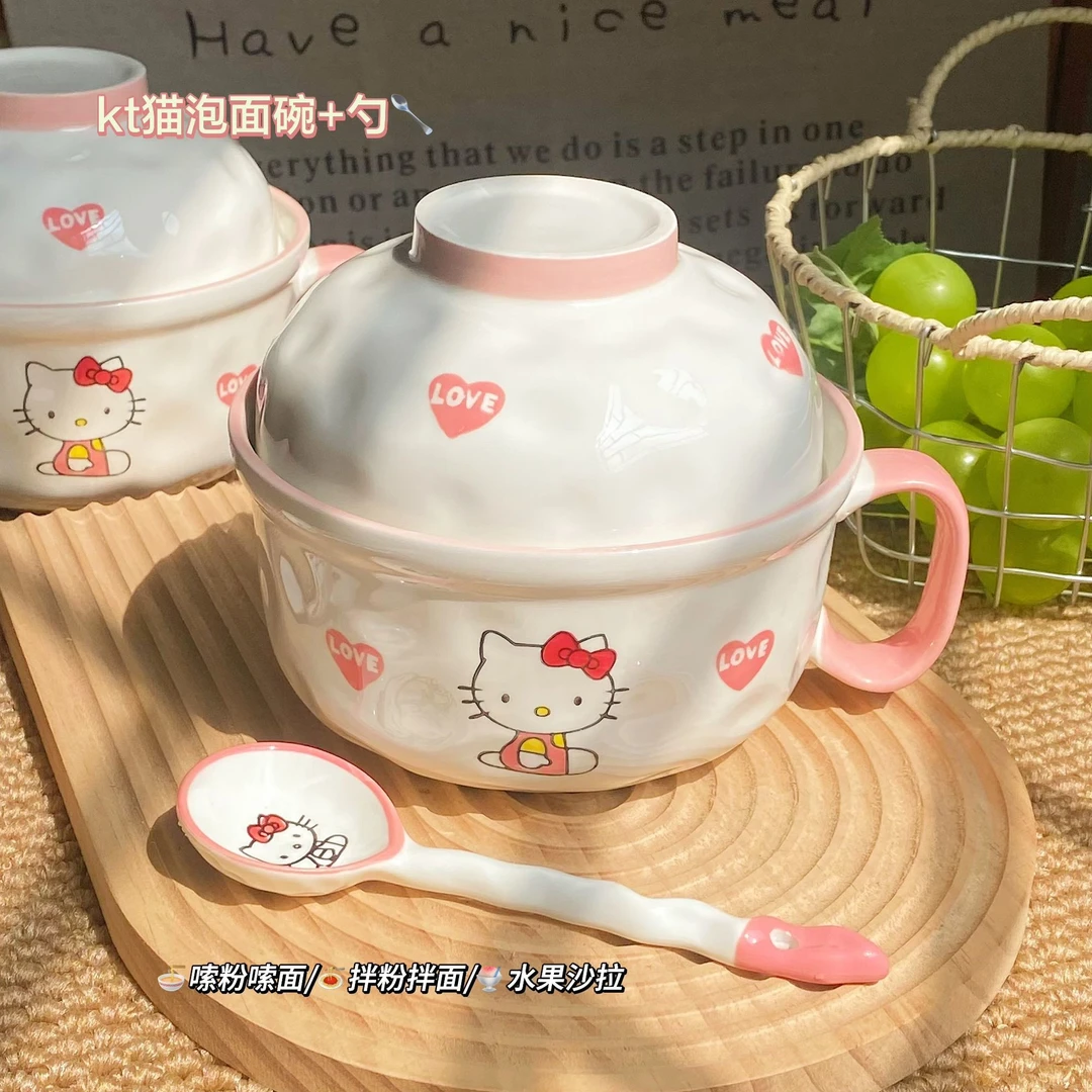 kitty餐具一人食宿舍可爱碗勺ins高颜值泡面碗焗饭碗陶瓷碗zz
