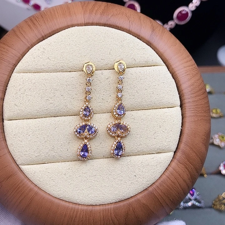 耳饰银S925镶嵌坦桑石