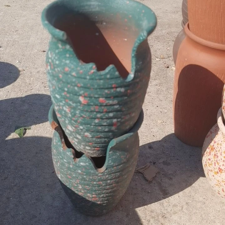 红陶口14高21瑕疵两个盆