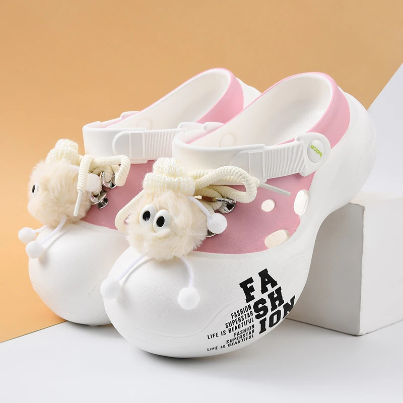 厚底洞洞鞋女外穿夏增高防滑拖鞋 EVA防臭透气卡通百搭沙滩包头拖