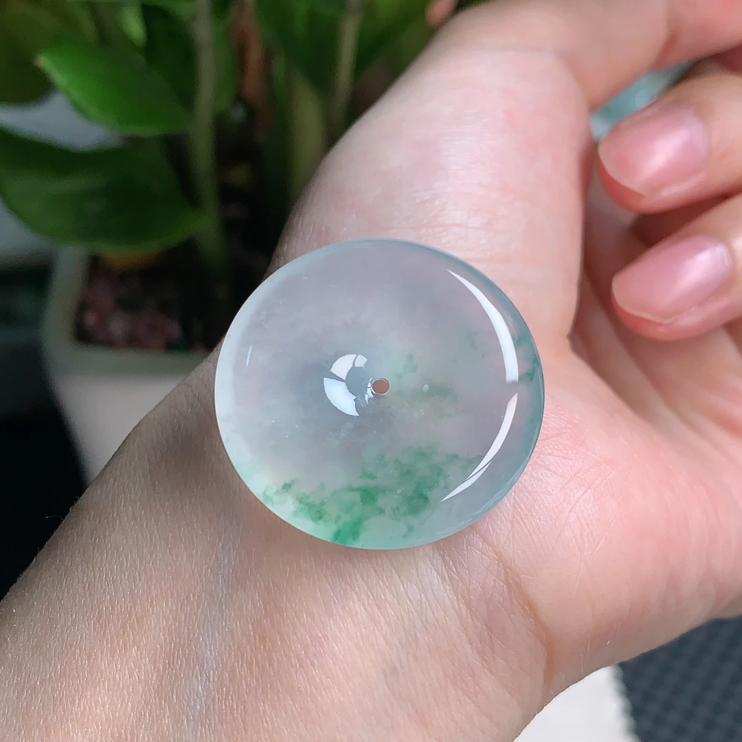 年底清仓缅甸天然A翡翠，冰种飘花平安扣挂件31*6mm1231