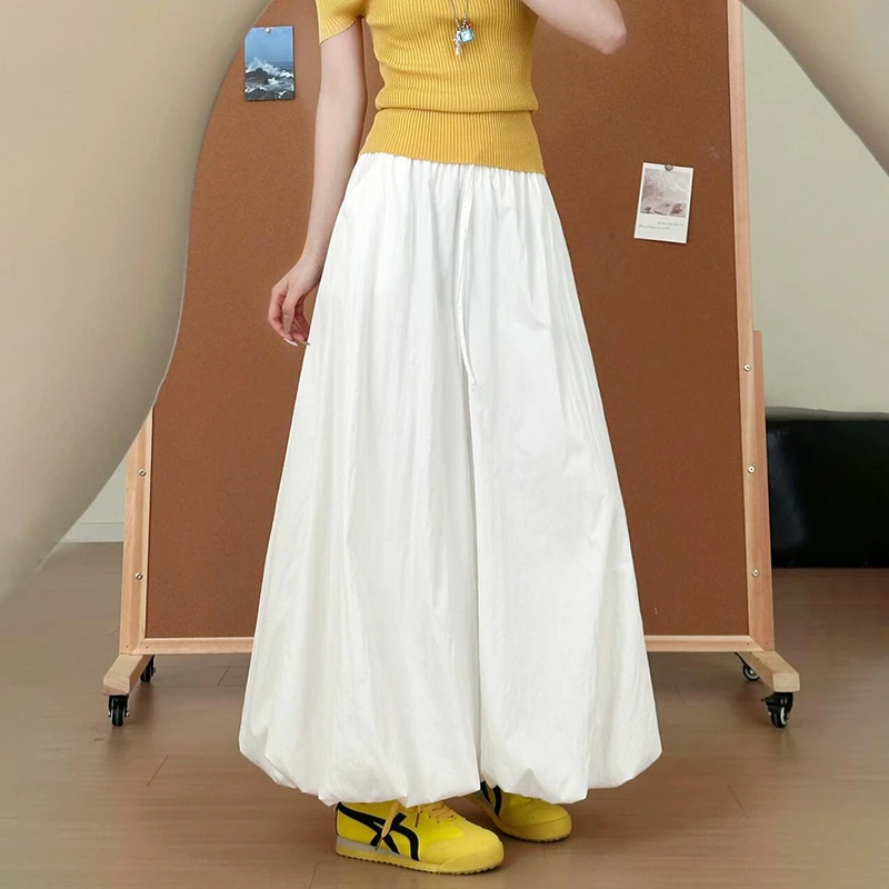 白色花苞裙裤女夏季2025新款高腰显瘦灯笼裤宽松休闲小个子阔腿裤