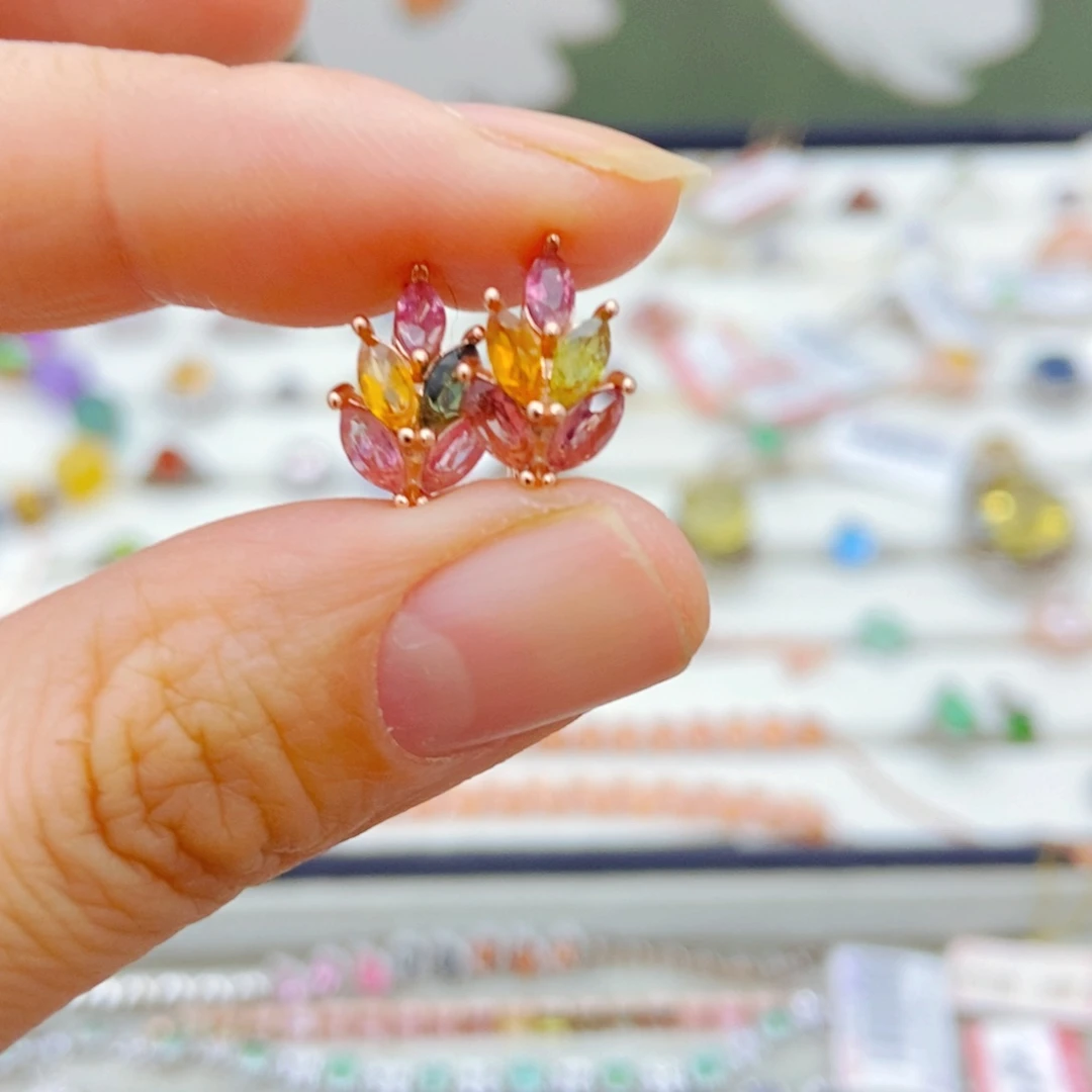 银S925镶嵌耳饰碧玺