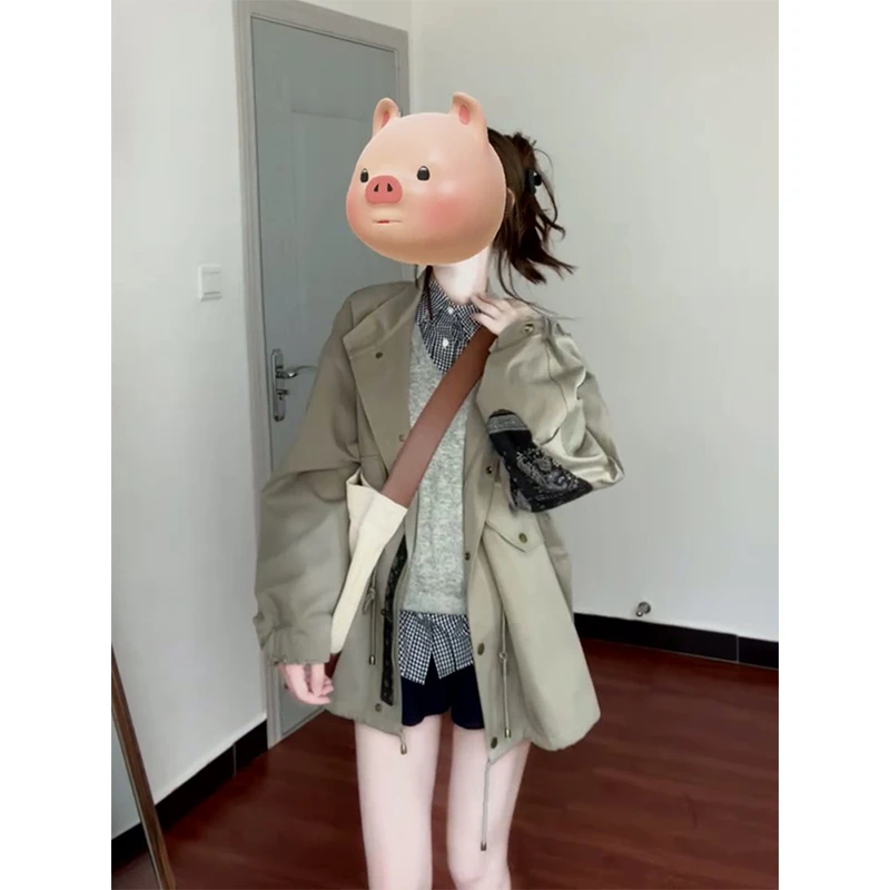 英伦风立领印花拼接长袖外套女2025秋新款设计感小众百搭休闲上衣