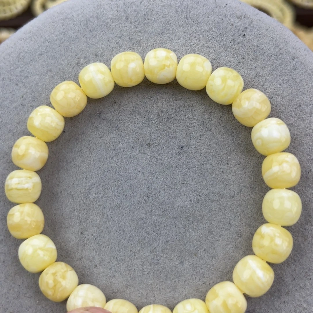 蜜蜡未镶嵌手串纯天然俄料白蜡金纹虎皮9.5*9腕口18+