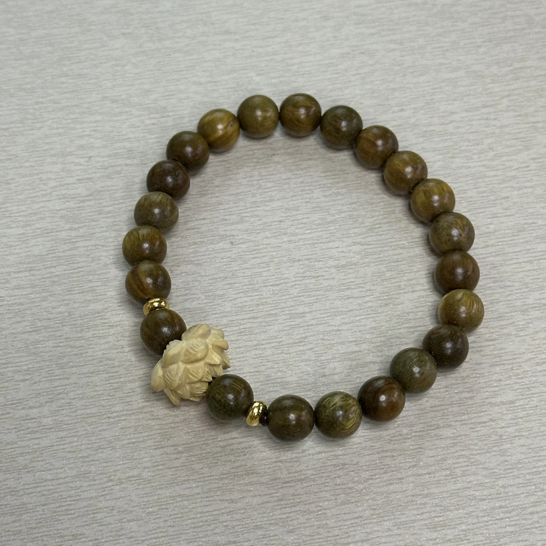 【昕禧·禧莲】绿檀步步生莲单圈手串