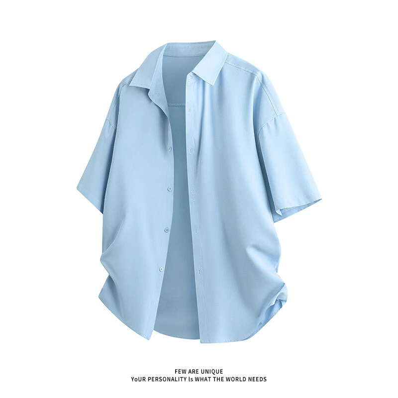 美式复古冰感速干衬衫男春秋季潮牌宽松痞帅衬衣情侣休闲长袖外套