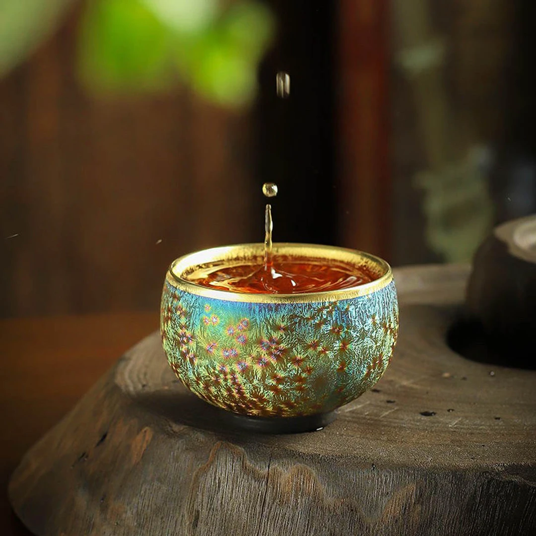 七彩曜变鎏金茶杯主人杯高档个人专用鎏银窑变天目瓷茶杯陶瓷茶盏