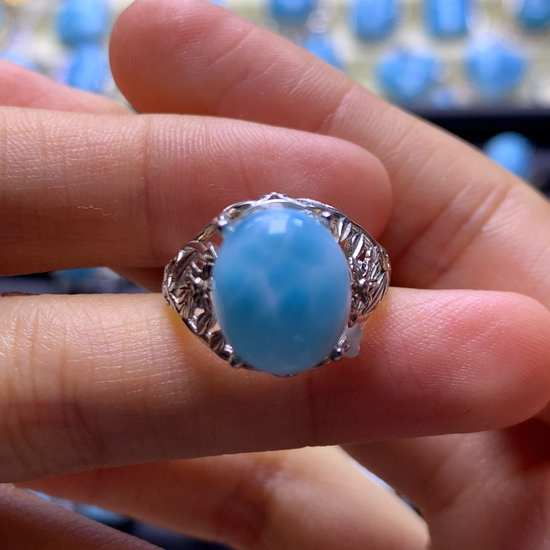 针钠钙石（海纹石）银S925镶嵌戒指蛋面戒指色差略异