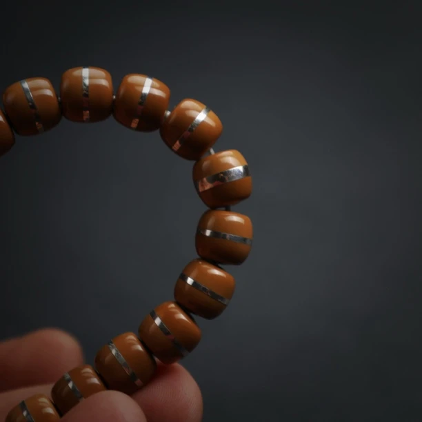 【S级核尖银腰带单圈手串】9.5mm 高油高密 银管孔道老挝核