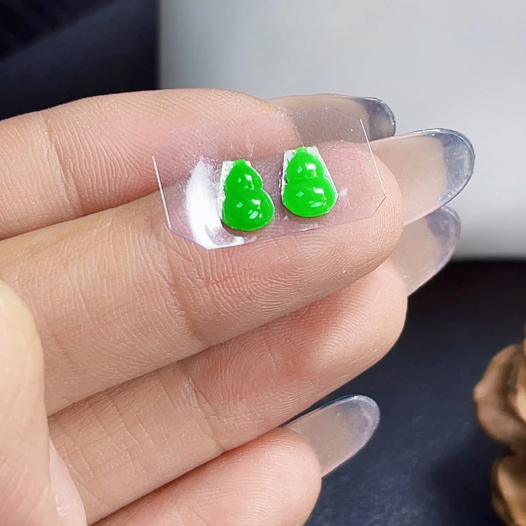 裸石翡翠JF0022满色黄阳绿葫芦一对