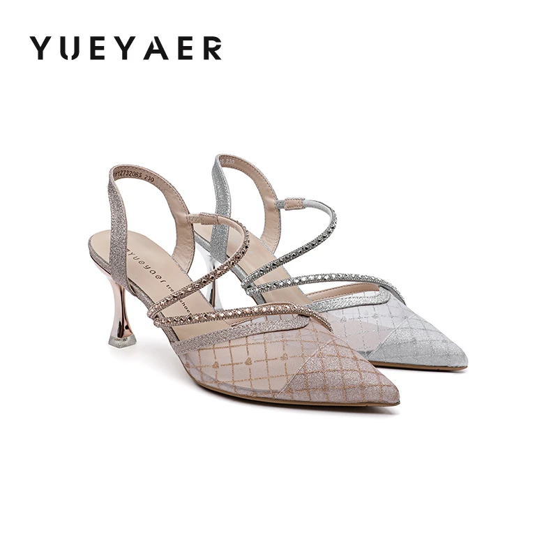 月芽儿半包头凉鞋女夏季新设计感小众气质名媛细跟网纱高跟鞋