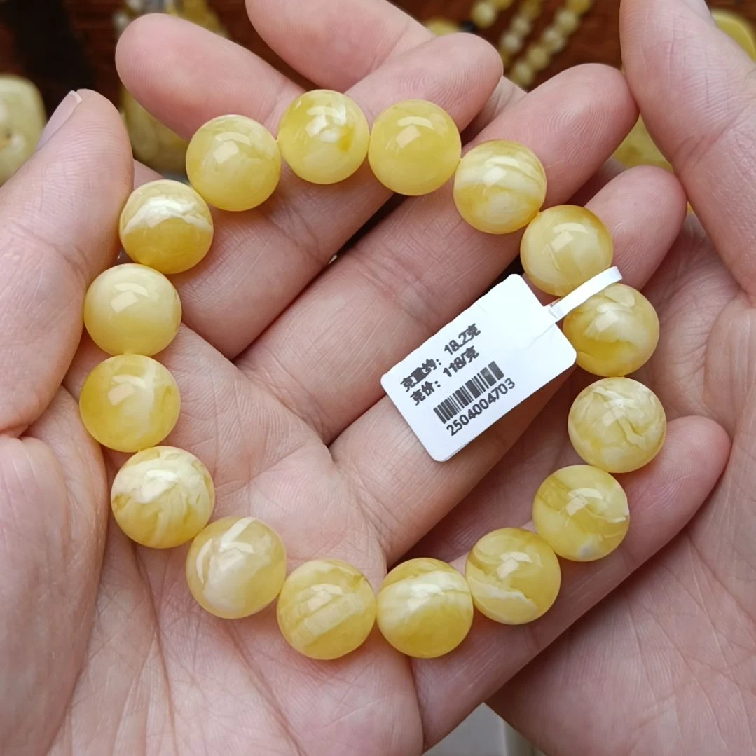 未镶嵌蜜蜡手链12大加圆珠浓蜡溶洞妖花手围16