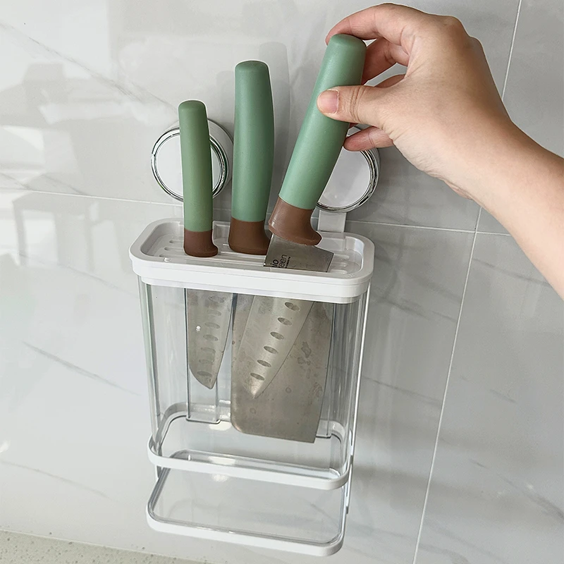 厨房吸盘刀具置物架免打孔壁挂小刀收纳盒橱柜门可沥水菜刀置物架