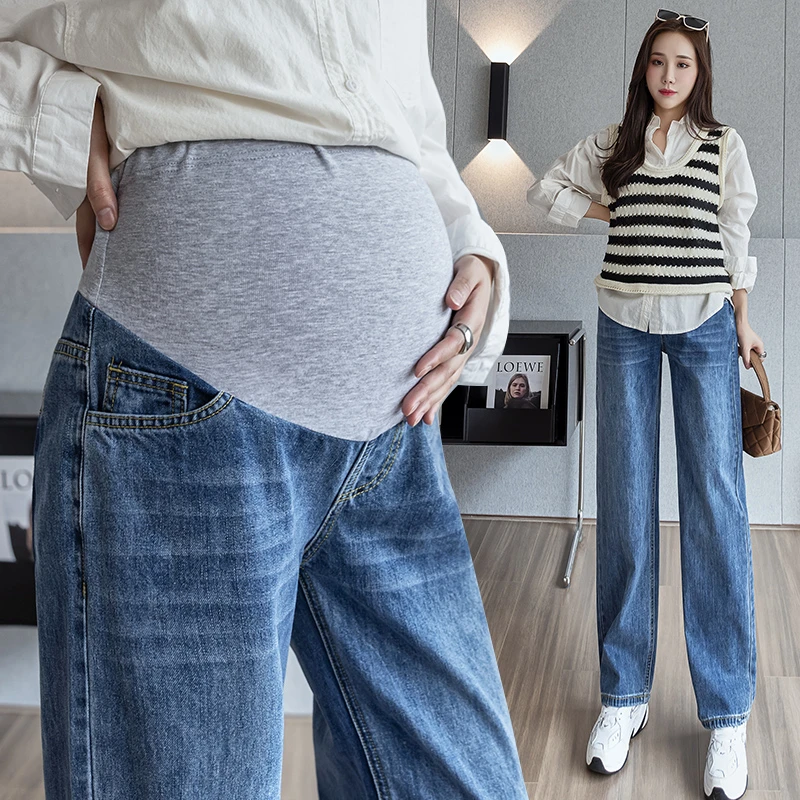 [断码清仓】孕妇牛仔裤春秋款孕妇阔腿裤大码宽松直筒裤拖地长裤子