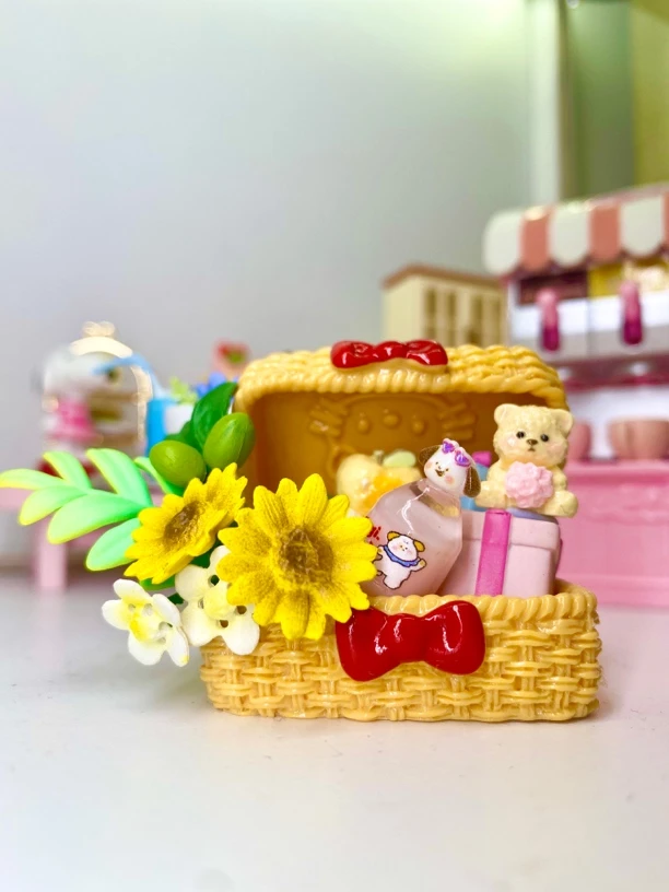 食玩树脂配件kitty竹编箱摆件饰品手机吊坠微缩场景