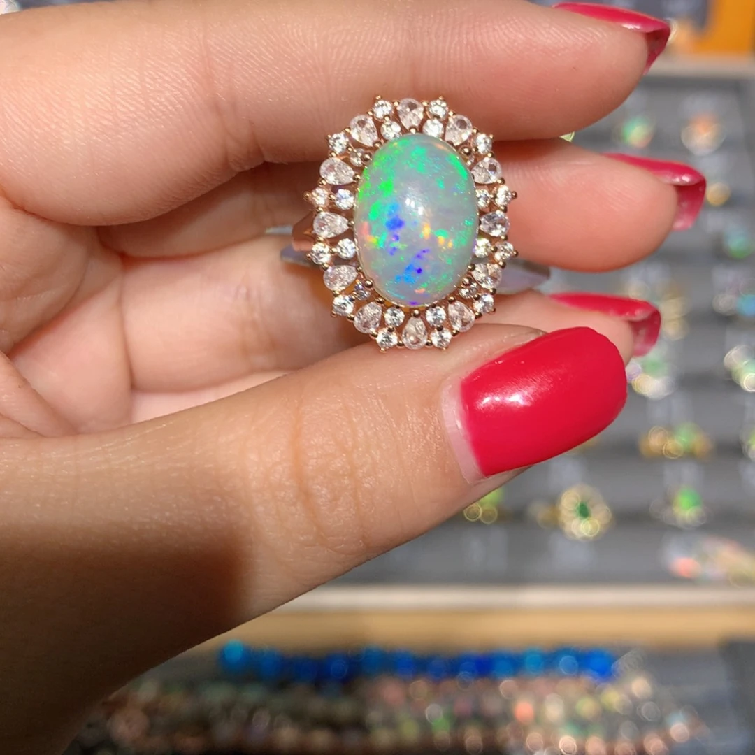 银S925镶嵌欧泊欧泊戒指l