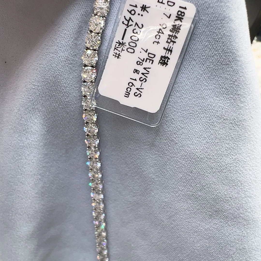 18K金镶嵌实验室培育钻石7.94ct培育钻石网球手链单颗约19分16cm
