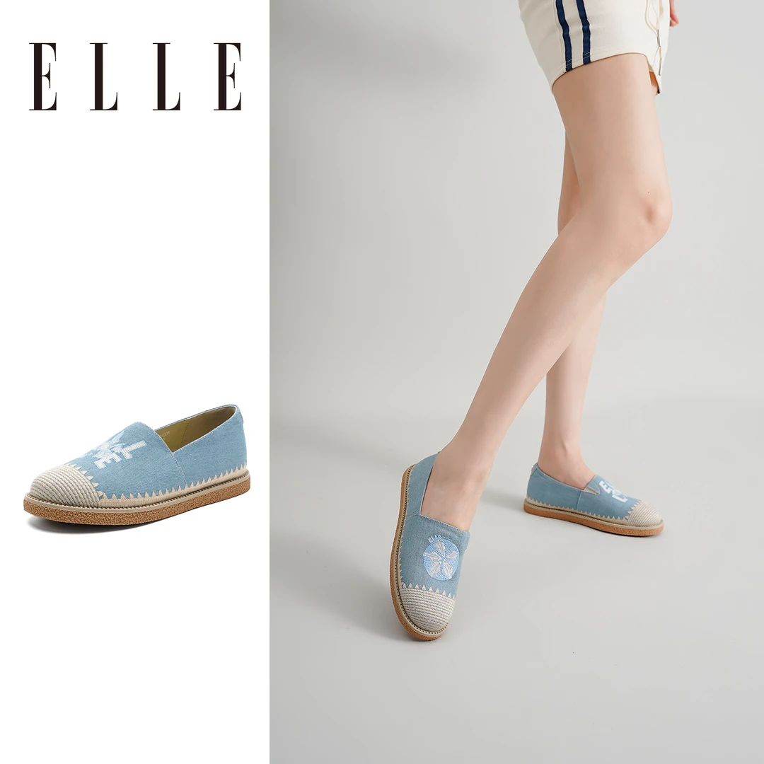 ELLE真皮渔夫鞋女2025新款绝美小香风平底鞋配裙子厚底一脚蹬单鞋