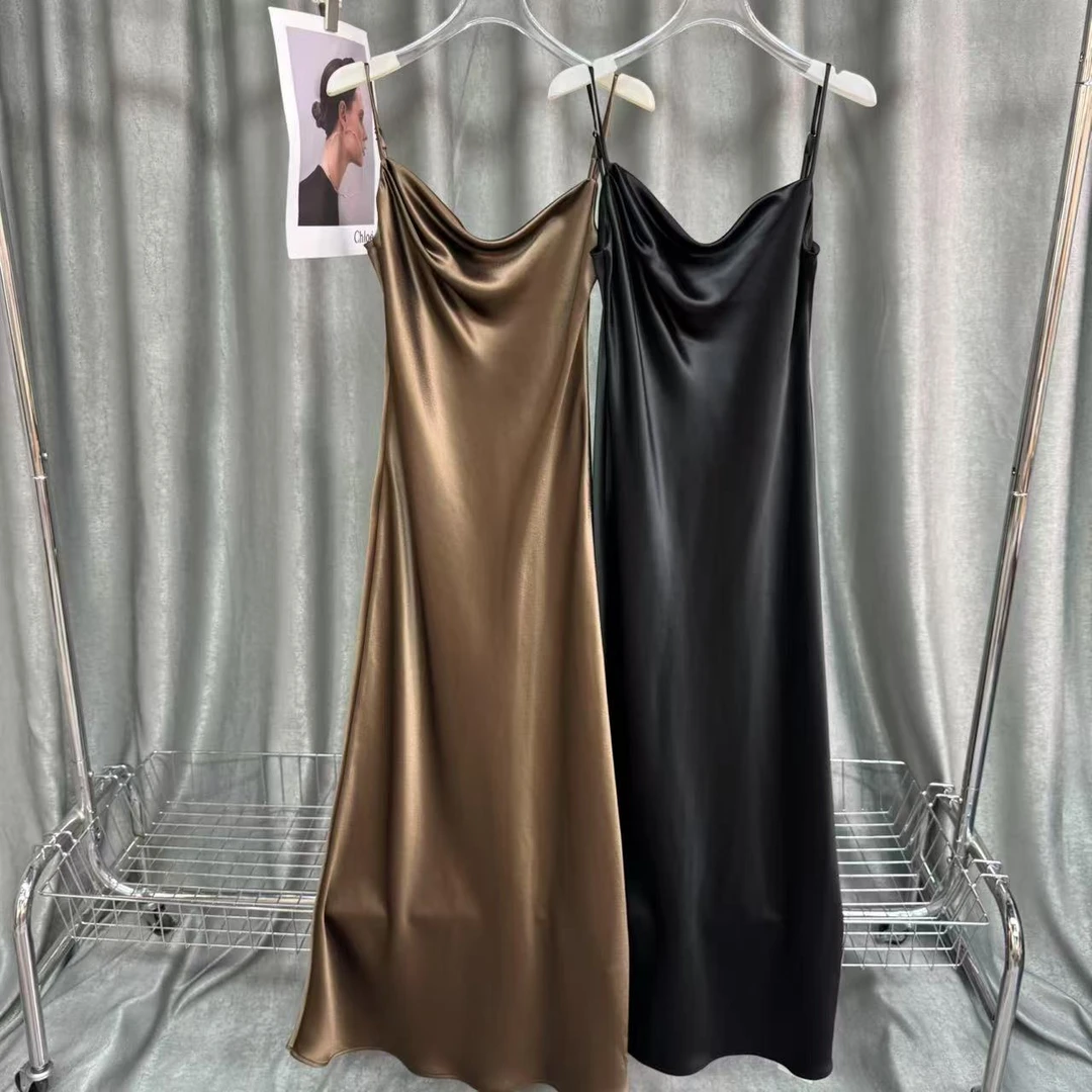 【亿哥原创】高级感醋酸荡领吊带裙重磅醋酸可调节连衣裙