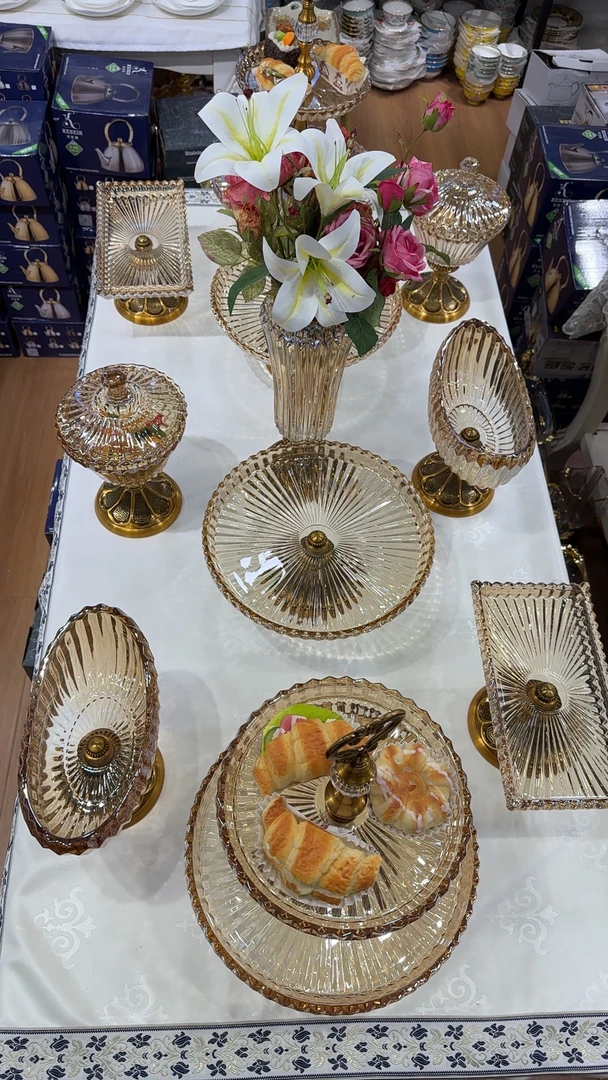 11个13头复古精致网红干果水果盘家用盘子玻璃托盘三层点心盘轻奢