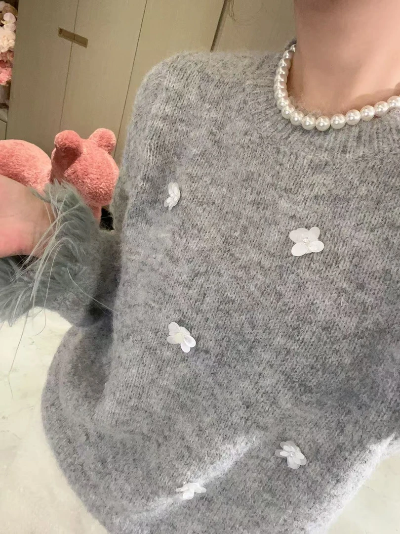 【YFONI】印象羊驼长毛小花瓣毛衣