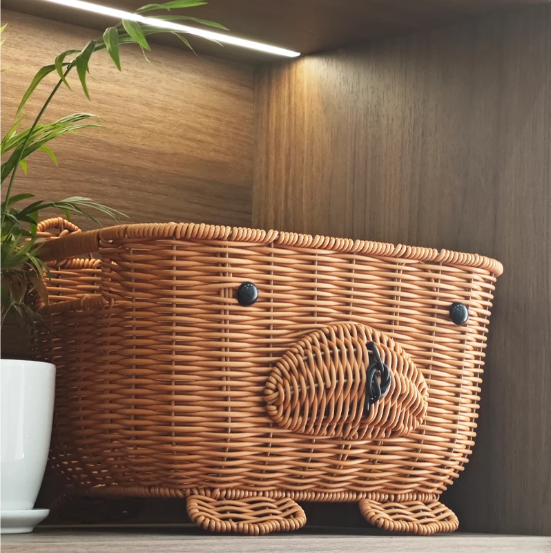 Q120家用小熊水果盘零食筐手工编织首饰化妆品收纳盒鸡蛋馒头筐