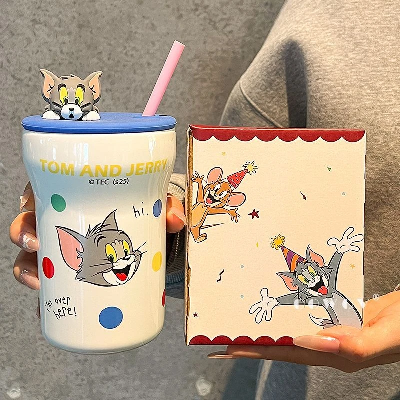 猫和老鼠马克杯2025新款女生陶瓷水杯带盖吸管杯家用杯子生日礼物