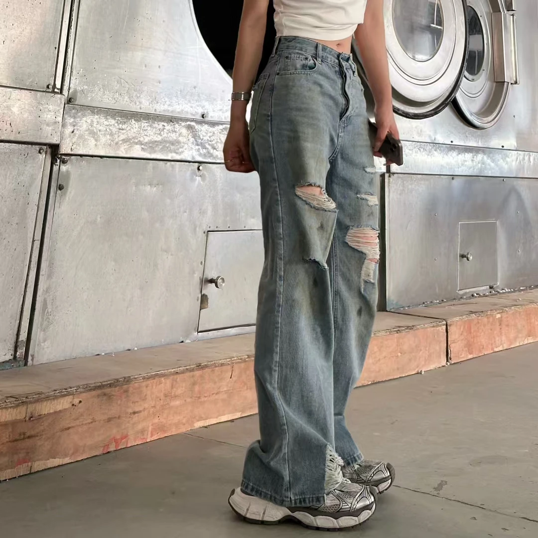 【GUQI】设计师款时尚百搭水洗高品质做旧破洞牛仔裤#235016