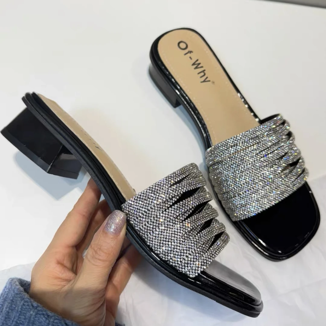 H2201 不灵不灵水钻凉拖鞋女夏外穿时尚高级感配裙子粗跟一字拖