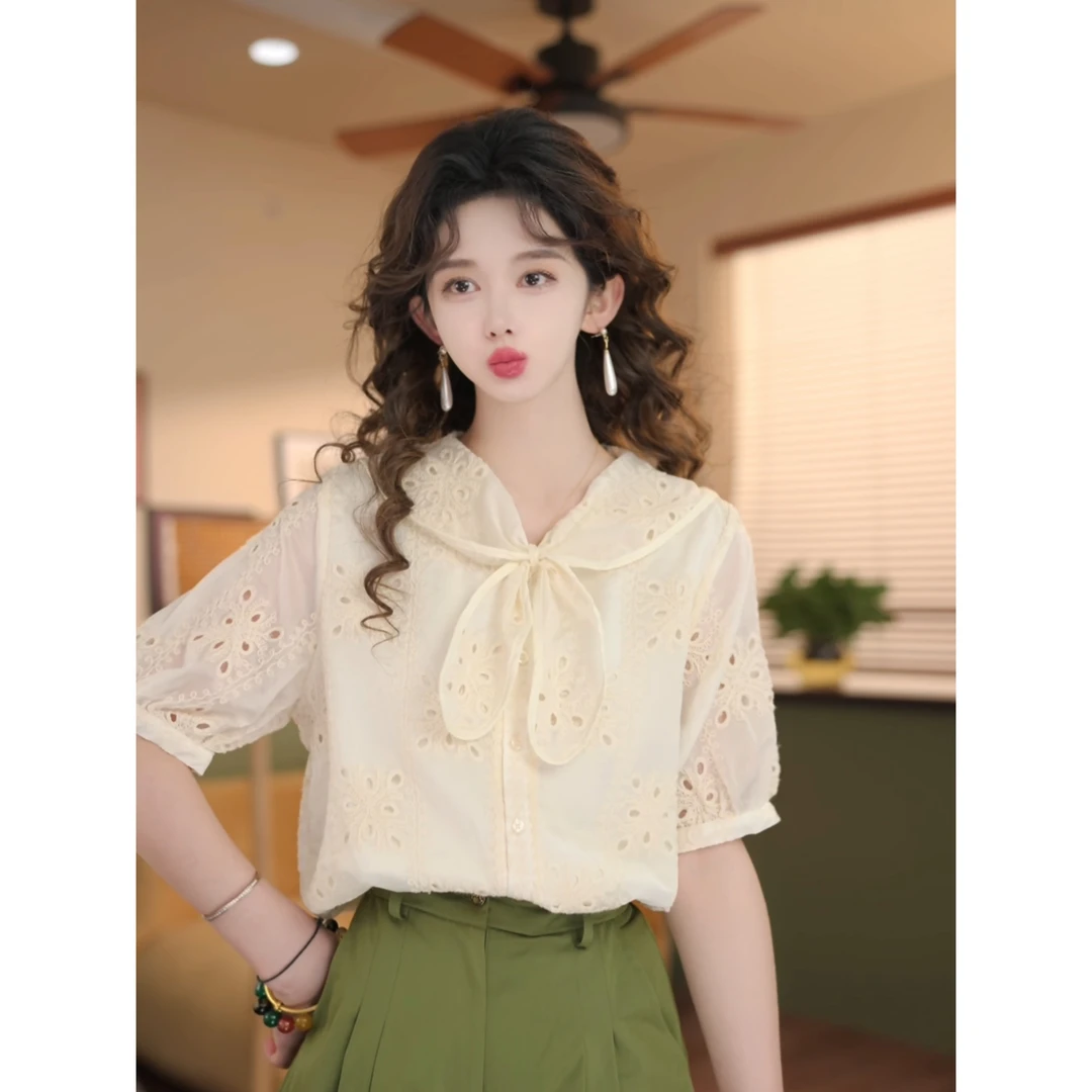 余紫绮【梨花煎雨】甜美衬衫休闲百搭短袖衬衫女上衣ZE0706401