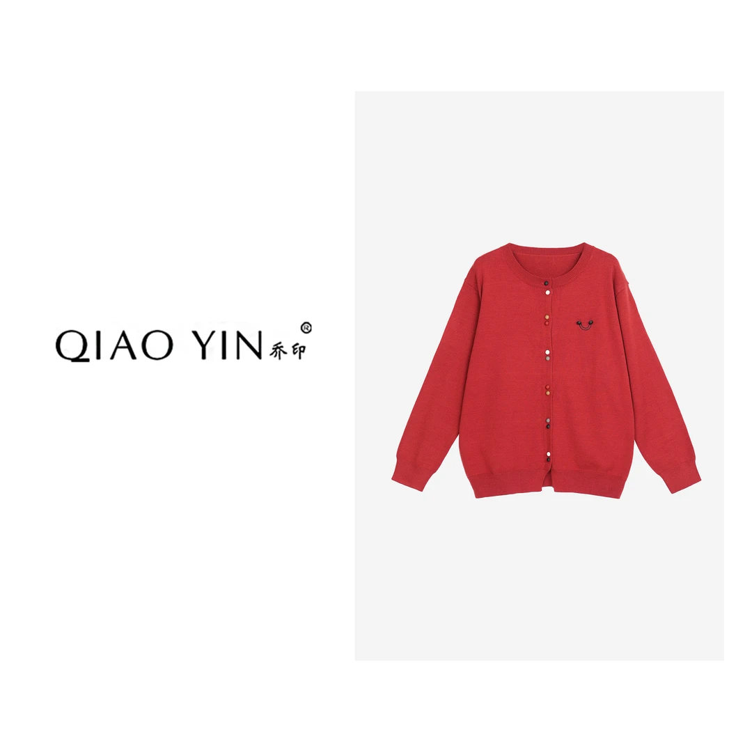 QIAO YIN"小衫“针织衫时尚百搭圆领时尚开衫款长袖QY28334