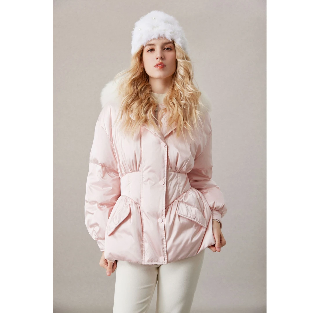 COCO BECCI【草莓雪顶】90白鹅桑蚕丝狐狸毛羽绒外套CFJJD101030