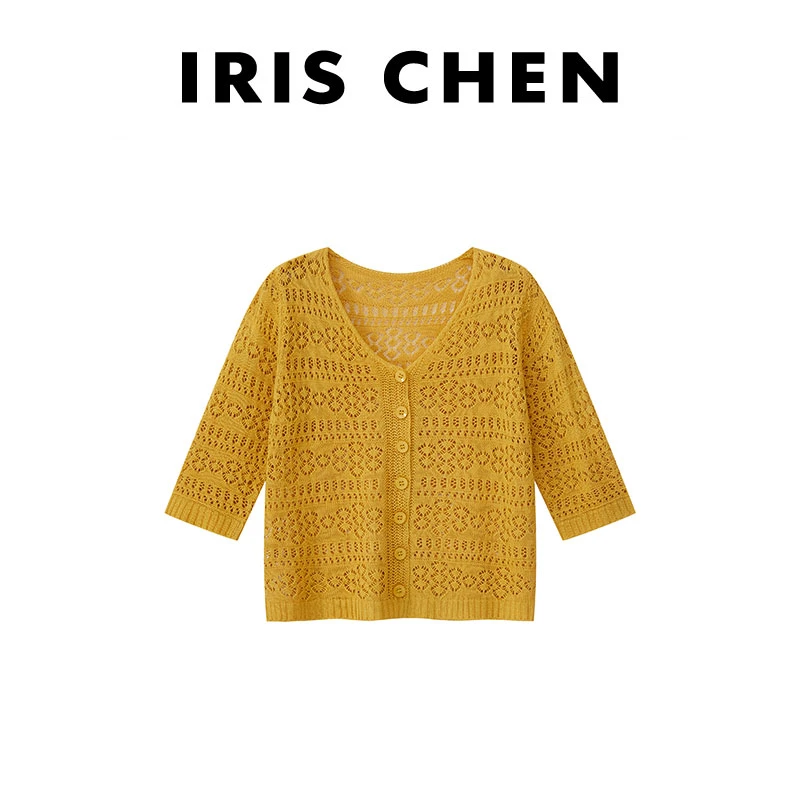 IRIS CHEN 爱丽丝 2025春夏蕾丝长袖洋气百搭镂空针织开衫25SY178