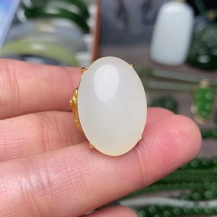 和田玉银S925镶嵌戒指