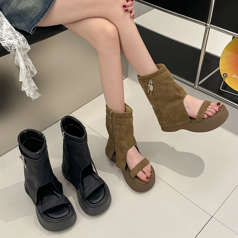 贾不假凉鞋女款2025新款夏季爆款时尚百搭小个子厚底舒适休闲凉靴