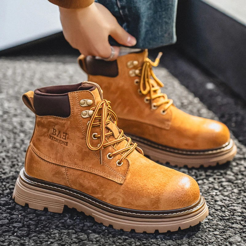 马丁靴男款休闲靴秋季2025新款增高工装靴子男士潮流英伦风大黄靴