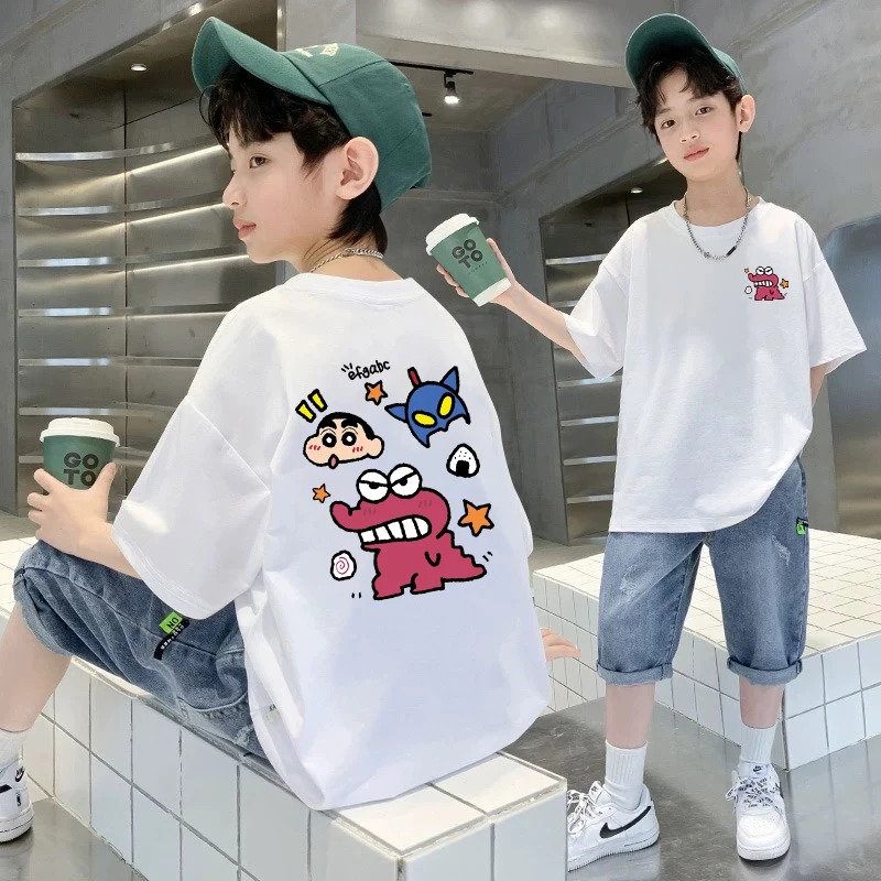 2025新款男短袖圆领夏季T恤男童短袖t恤宝宝纯棉慵懒风印花T恤