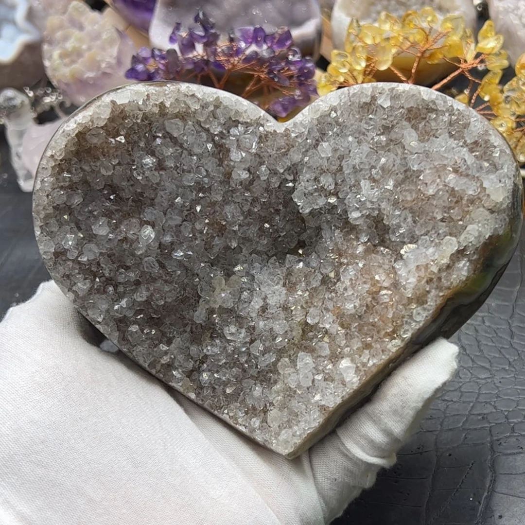 水晶珠宝半成品未镶嵌白牙橘底爱心59