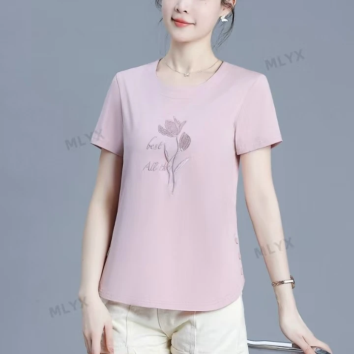 【曼姐定制】百搭短袖T恤夏季休闲显瘦常规款打底衫86515