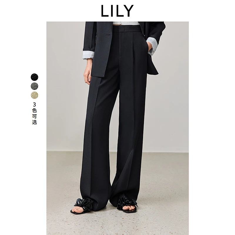 【零压直筒裤】经典重塑LILY2025春新款通勤仿麻西装裤125119C5908