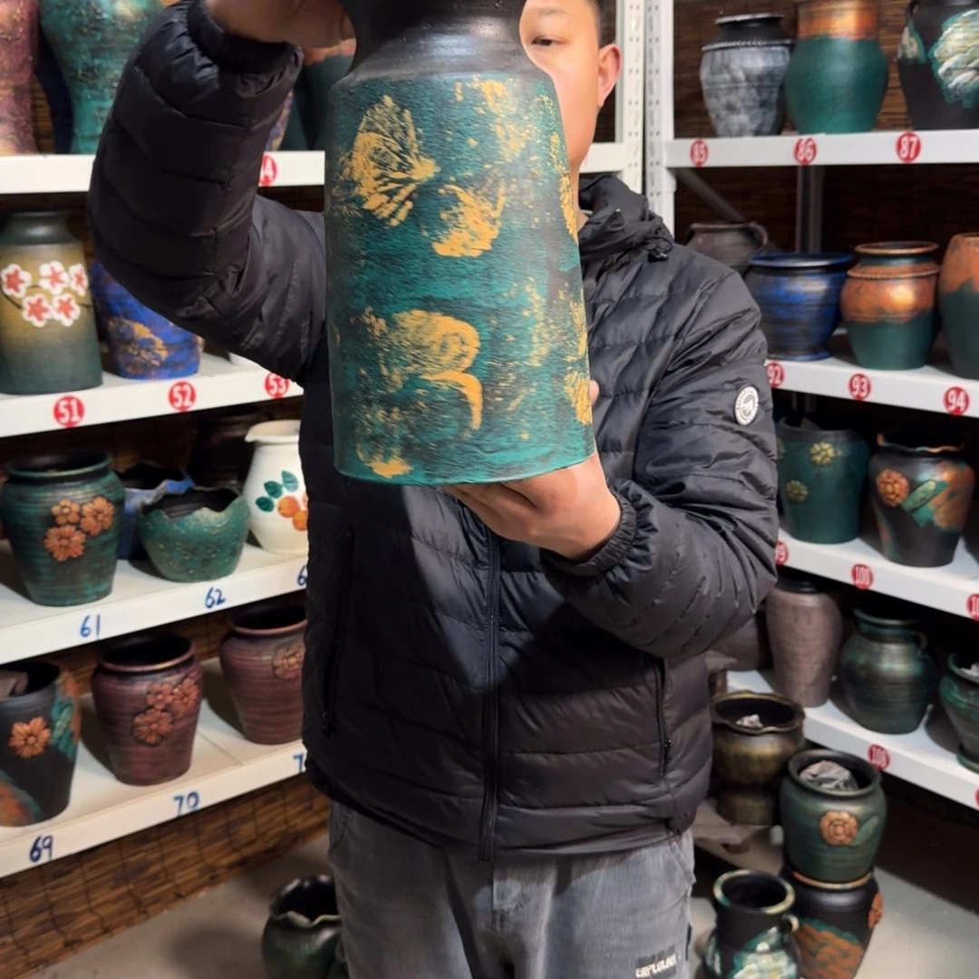 红陶红陶浮雕花盆炸炸炸