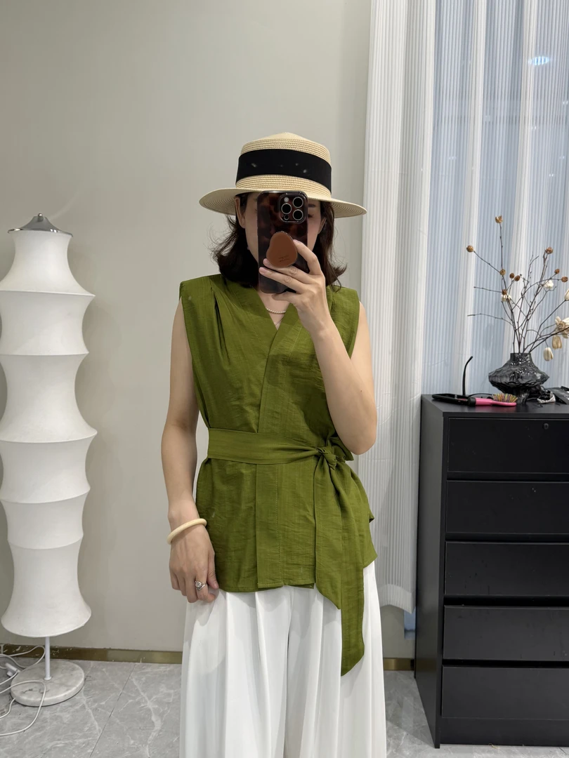 夏季韩版无袖薄款宽松型V领衬衫宽松762