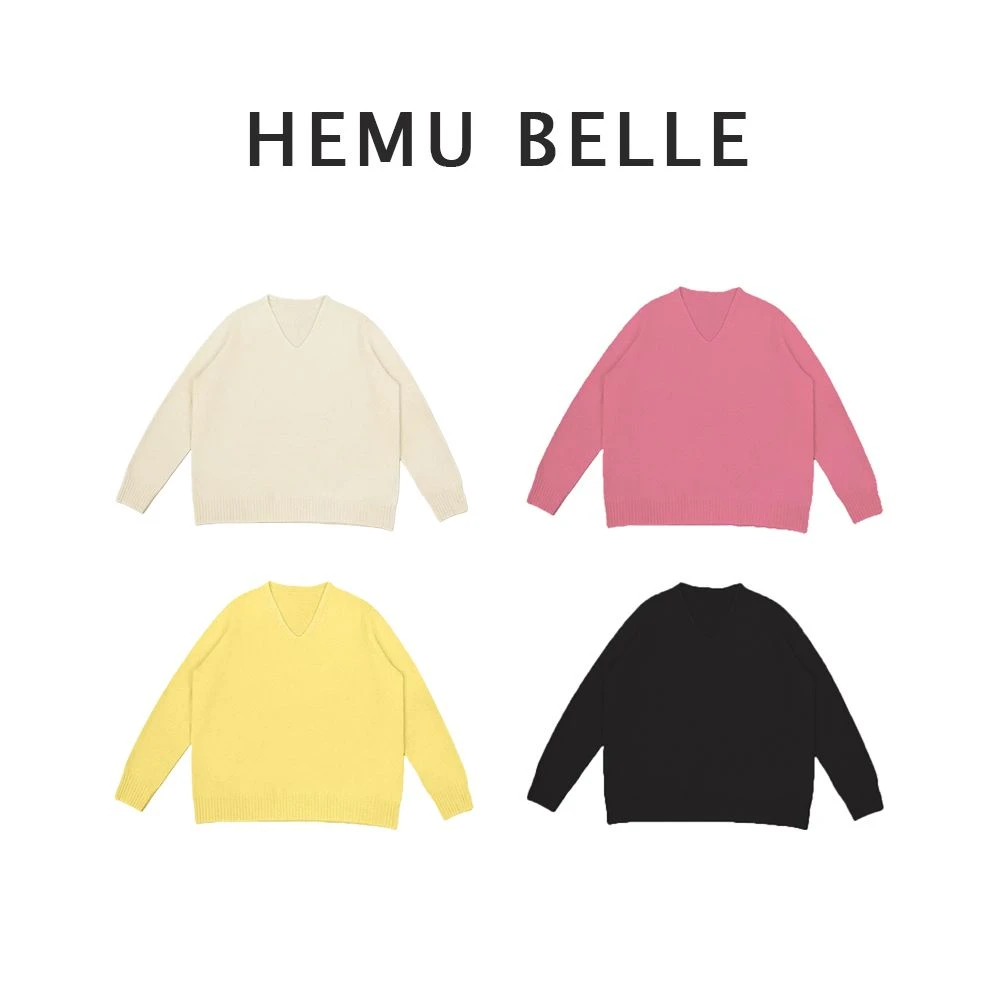 【简爱日记】冬季新款生态羊毛毛衣大码女装V领长袖毛衣高端纯色