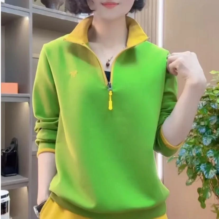 2025春季新品时尚百搭修身显瘦设计感半拉链显瘦女士长袖上衣
